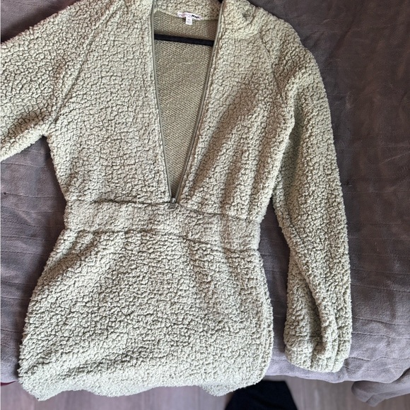 FashionNova Cuddle Me Up Fuzzy Mini Dress Sage - Picture 2 of 4